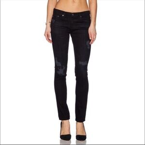 AG Jeans 2 Years Remote Mended Slim Straight Ripped Washed Black Jeans Size 25